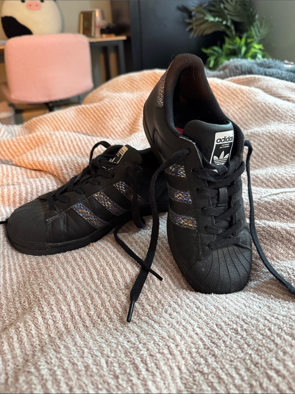 adidas Kids Black Sneakers with Iridescent Stripes